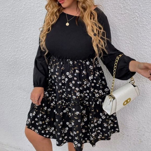 SHEIN Women's Floral Design Lantern Sleeve Ruffle Hem Dress NWOT - Picture 2 of 11